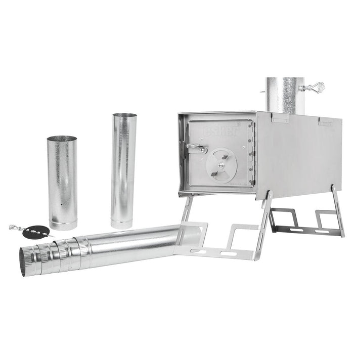 All the pieces of an Esker Ontario¬†Winter Tent¬†¬†Stove