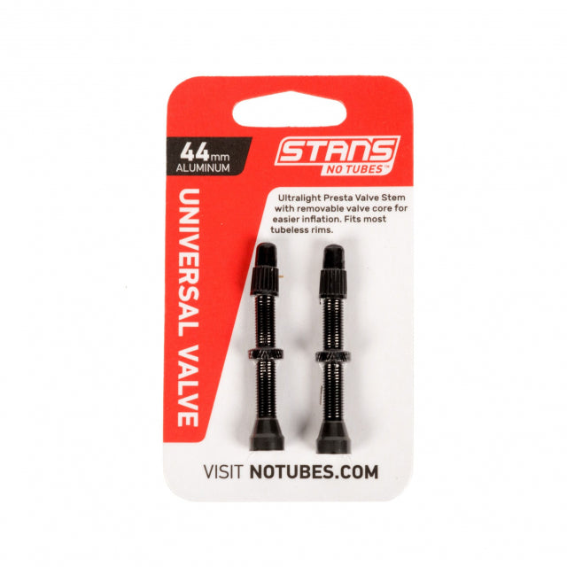 Valve Stem Pair, Universal, Al, Presta, 44MM, Black