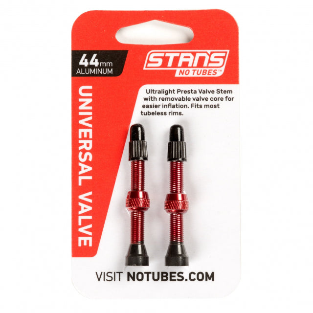 Valve Stem Pair, Universal, Al, Presta, 44MM, Red