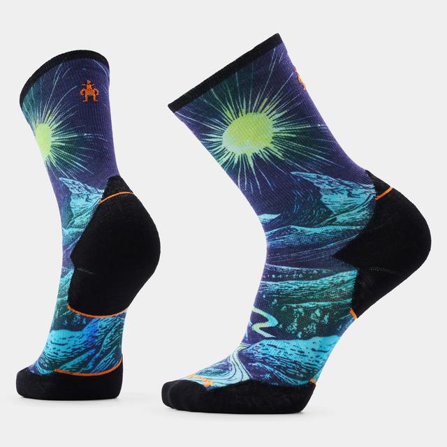 Trail Run Treeline Print Crew Socks Deep Navy